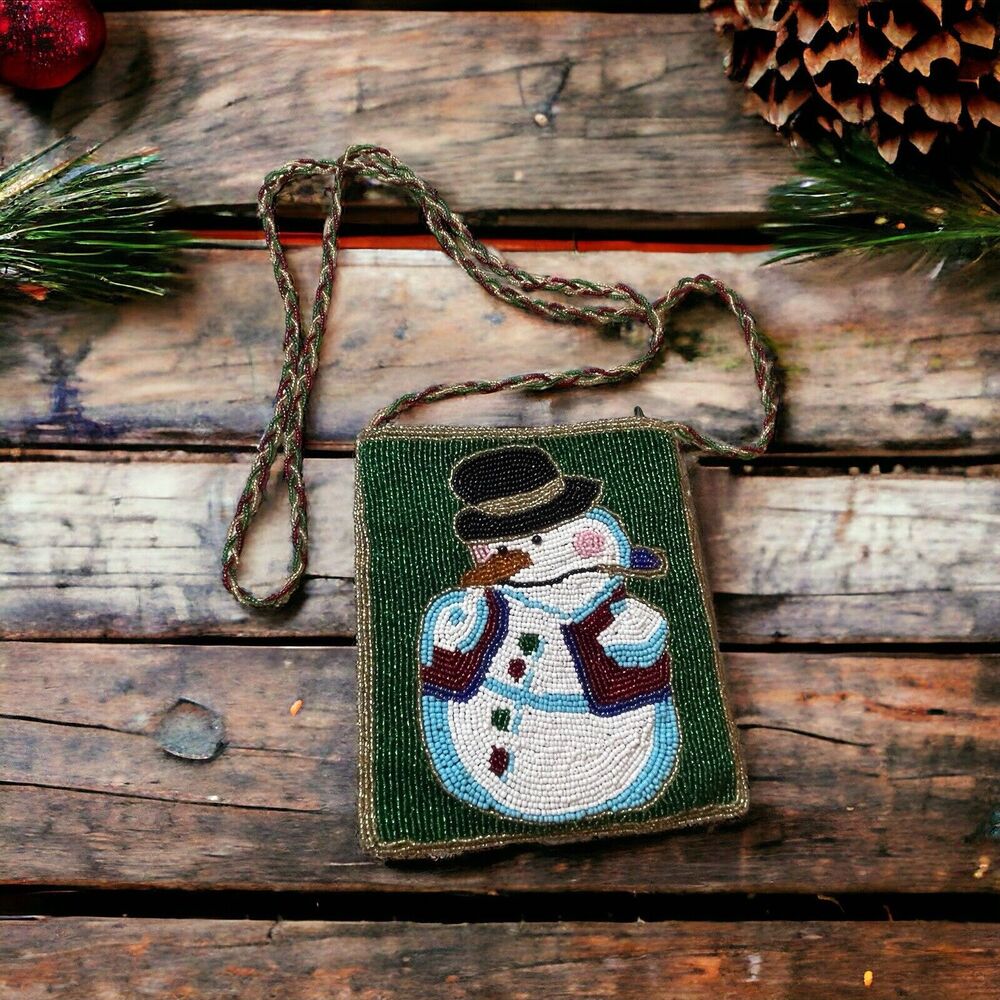 C. Marie Snowman Purse Crossbody Beaded Bag Festive Christmas Holiday Nostalgic
